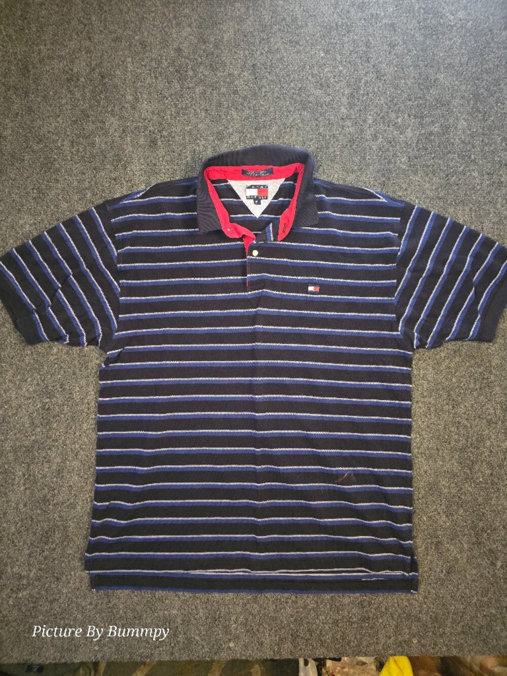 Vintage 90s Tommy Hilfiger Striped Spellout Collar Polo Shirt XL